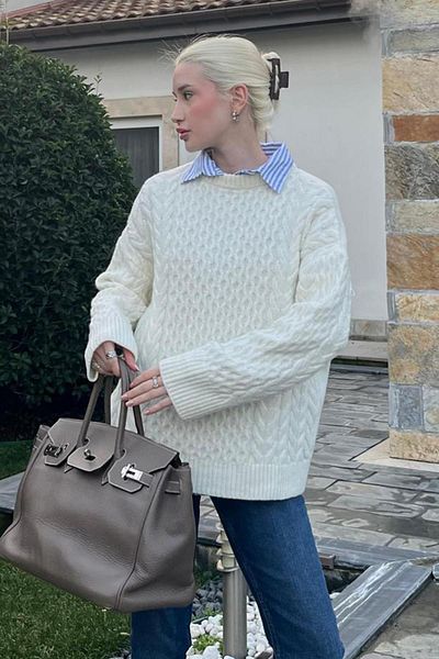 Madmext Ecru Crew Neck Knitted Knitwear Sweater Mg2262