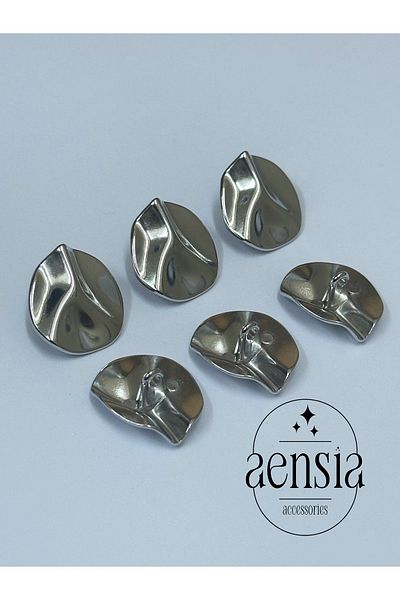 aensia 2.29 cm Silver Curved Striped Curved Metal Coat - Trench Coat with Buttons, 6 Pack