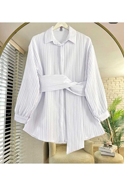 EMİRA LİFE KADIN BELİ KUŞAKLI FLAMLI GÖMLEK emrk0010