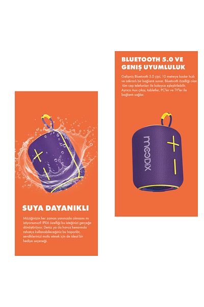 Moodix Purple 10W Bluetooth Speaker - Kı23Ksv6, Ipx6 Waterproof
