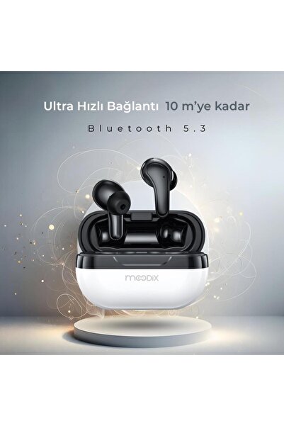 Moodix Kı23k50 Bluetooth Kulakiçi Kulaklık Beyaz-siyah Anc Aktif Gürültü Engelleyicili Ipx4 Suya Day