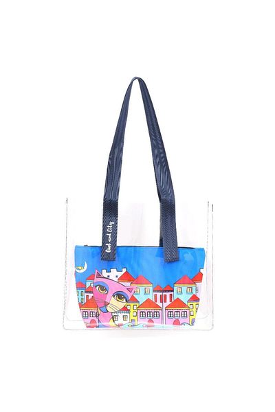Biggdesign Transparente Einkaufs- und Strandtasche mit Eulen- und Stadtmotiv