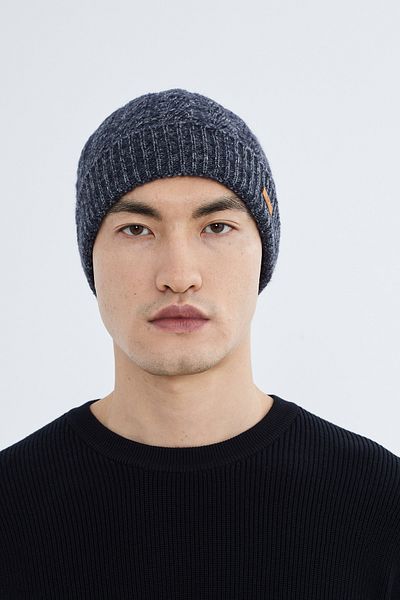 Nordbron Men's Navy Blue Acrylic Plain Soft Knitwear Beret Stretchy Double Fold Winter Basic Greg with Logo