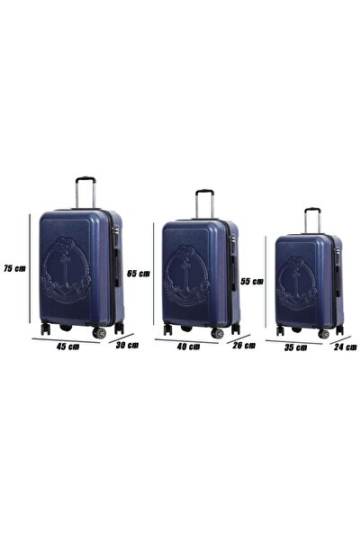 Biggdesign Ocean Lacivert 3'lü Valiz Seti, Abs Gövde, 360° Tekerlek, Şifreli Kilit