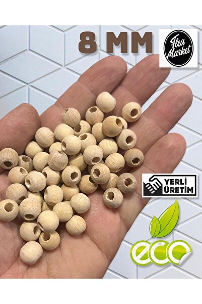 Flea Market Ekonomični paket 1 kilogram drvenih perli 8 mm - SIROVI - (Srednj...