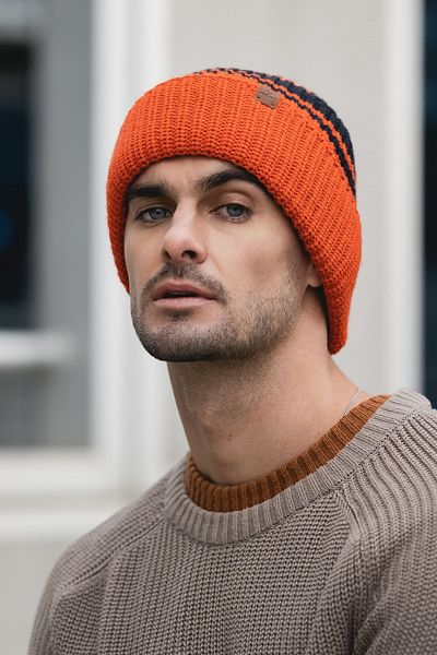 Nordbron Men's Orange Acrylic - Soft Knitwear, Double Fold Winter Logo Corded Allek