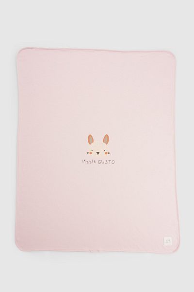 Little Gusto Organic Cotton Double Layer Rabbit Patterned Pink Baby Blanket