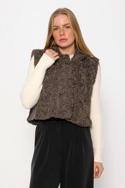Coral Anthracite Hooded Plush Vest