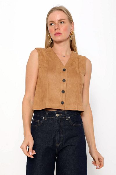 Coral Nubuck Short Vest - Biscuit Design