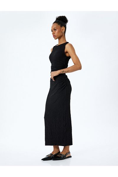 Koton Slim Fit Textured Drape Detailed High Waist Pencil Skirt