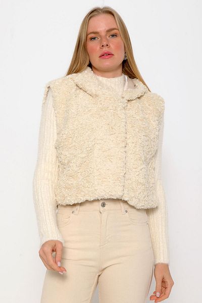 Coral Cream Hooded Plush Vest