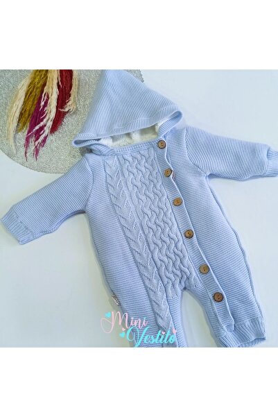 MiniVestito London İçi Peluşlu Kapuşonlu Yandan Düğmeli Triko Tulum