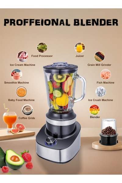 TOSCANA U Electric blender with grinder 2 in 1, 1.5 liters and 500 watts, equipped with stainless steel blades