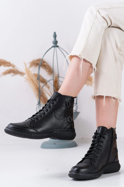 Tamdabu Ayakkabı Γνήσιες δερμάτινες ορθοπεδικές αντιολισθητικές μαύρες γυναικείες μπότες με αντιολισθητική σόλα