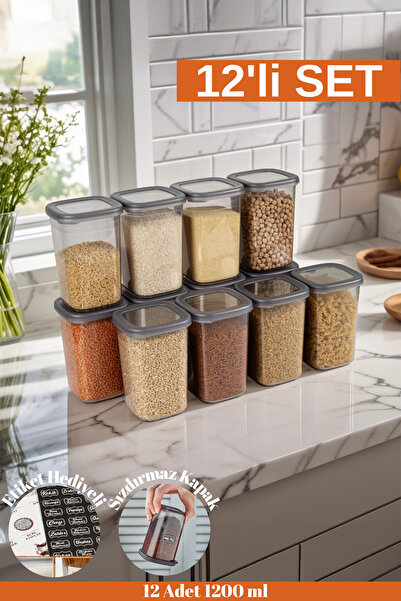 welcomein 12 Adet 24 Parça Etiket Hediyeli 1200 ml. Sızdırmaz Kapaklı Kare Er...