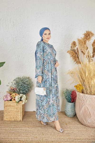 Nissra Ankanoor Leaf Patterned Chiffon Dress Anka 251005