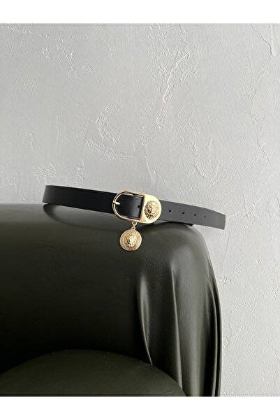 coaksco Жіночий золотий застібка для волосся з левом Детальний чорний ремінь