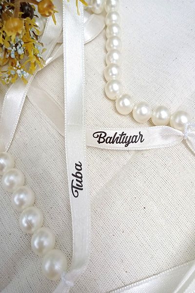 Emtory Home Engagement Ribbon Name Written White Ribbon Cream Pearl Promise & Engagement Ribbon
