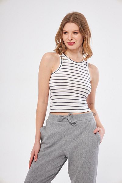 TUBİA Women's Indigo Striped Zero Sleeve Blouse