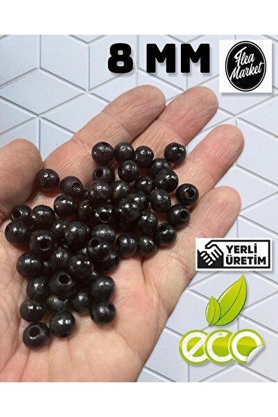 Flea Market Економічний пакет 1 кг 8 мм дерев'яних намистин - ЧОРНИЙ - (серед...