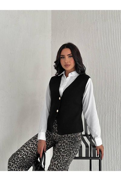 Noa Noa Button Detailed V-Neck Knitwear Vest