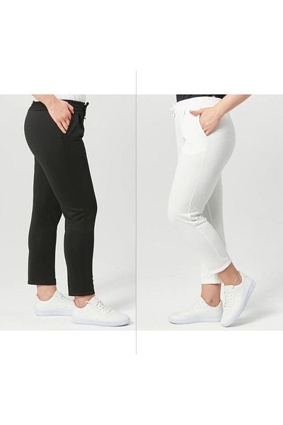 RAMON&ARTOS Plus Size Ankle Length Double Crepe Fabric Pants with Elastic Waist Pockets