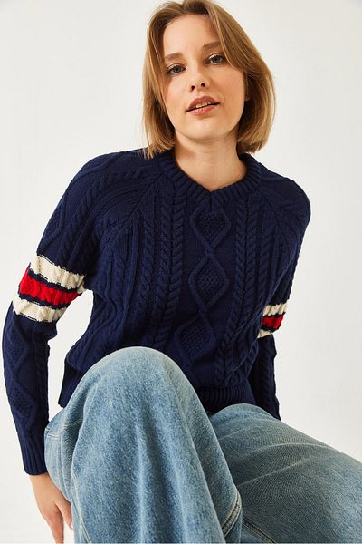 Bianco Lucci Women's V-Neck Patterned Knitwear Sweater 20246919