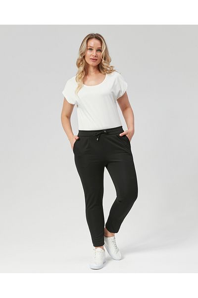 RAMON&ARTOS Plus Size Ankle Length Double Crepe Fabric Pants with Elastic Waist Pockets