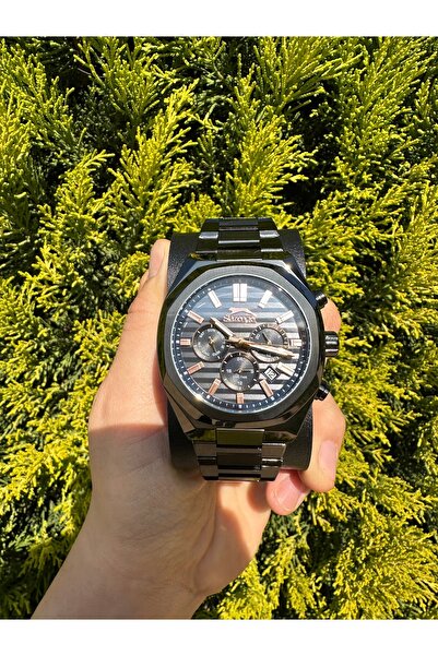 Slazenger 50 Metre Su Geçirmez Siyah Metal, Gri Çizgili Kadranlı,Çelik Erkek ...