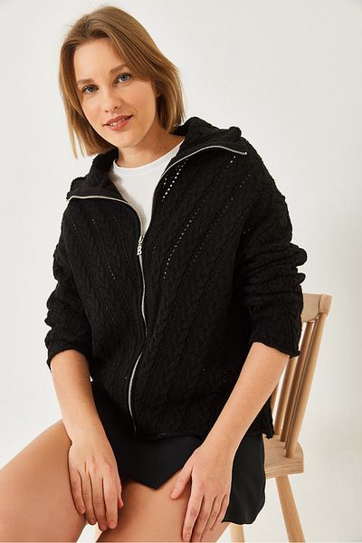 Bianco Lucci Women's Hairy Zippered Knitwear Cardigan 20247557