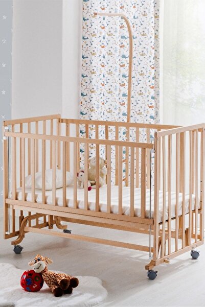 babywho Bw6050 Erba Doğal Ahşap Bebek Beşiği - Tekerlekli, Sallanır, Kademeli, Anne Yanı Beşik - 70x130cm