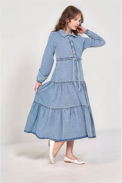 Dalikda Junior Girls Denim Jeans Fabric Medium Thickness Children's Dress - Stylish and Comfortable Long Dress