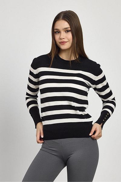 Rays Model 24346 - Pulover cu dungi negre și detaliu cu nasturi