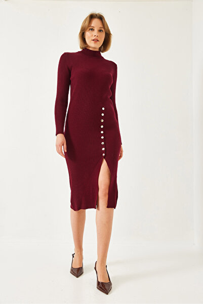 Bianco Lucci Women's Ribbed Buttoned Knitwear Dress 20247561