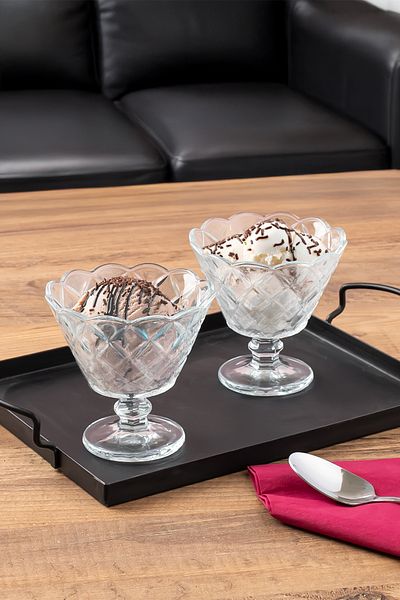 Porsima 1108 Model 6-Piece Glass Stand Ice Cream and Magnolia Presentation Bowl - Sugar Bowl and Snack Bowl 180ml