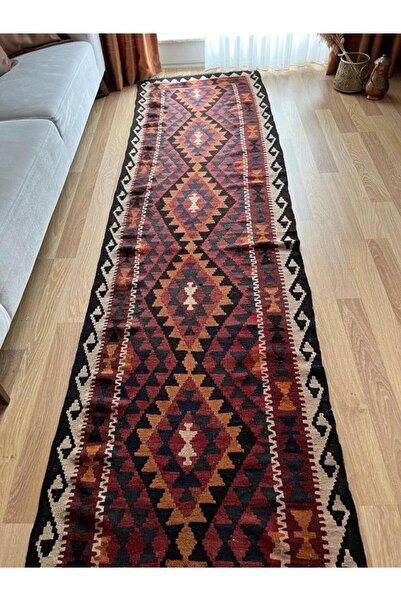 DesignEv 88 x 390 cm Uzun Renkli Yolluk, Vintage Geometrik Desenli, Antre içi...