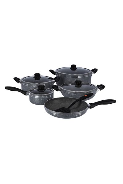 DELCASA 10-Piece Aluminum Cookware Set Casserole+Lid,Frypan,Wokpan+Lid,Saucepan+Lid, Nylon Turner