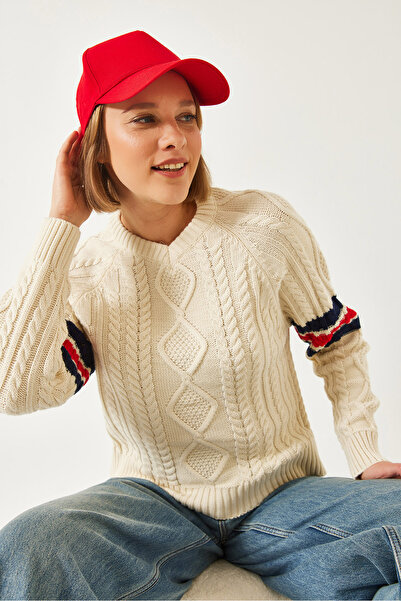 Bianco Lucci Women's V-Neck Patterned Knitwear Sweater 20246919