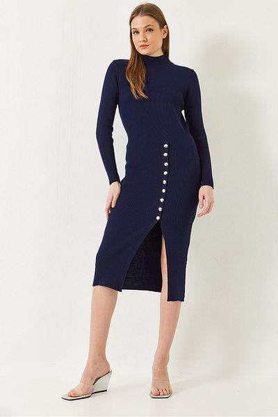 Bianco Lucci Women's Ribbed Buttoned Knitwear Dress 20247561