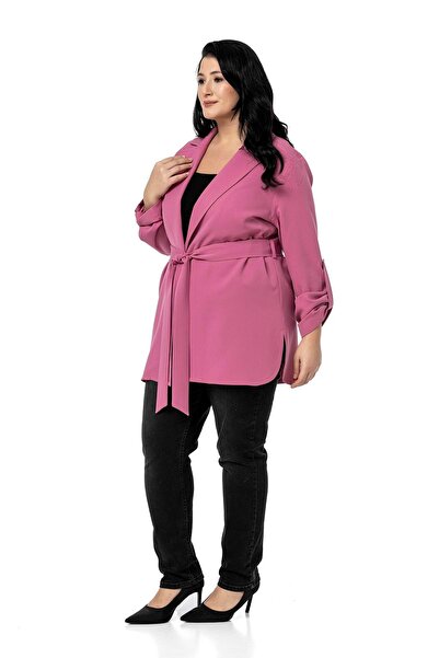 DISENTIS MODEST Μακρύ Dusty Rose Jacket με πτυσσόμενο μανίκι με ζώνη χωρίς επένδυση