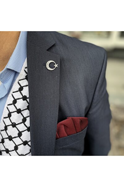 Sima Silver Gümüş Ayyıldız Bayrak Kelimei Tevhit Erkek Rozet Yaka Iğnesi