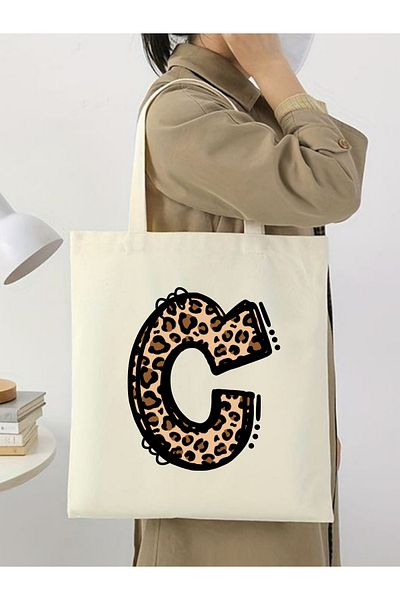 Cemira Leopard Letter C με μοτίβο, Y2 Pinterest ρετρό υφασμάτινη τσάντα τσάντα, τσάντα δώρου