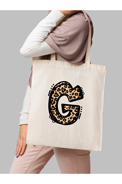 Cemira Leopar G Harfi Desenli, Y2 Pinterest Retro Bez Çanta Tote Bag, Hediye Çanta
