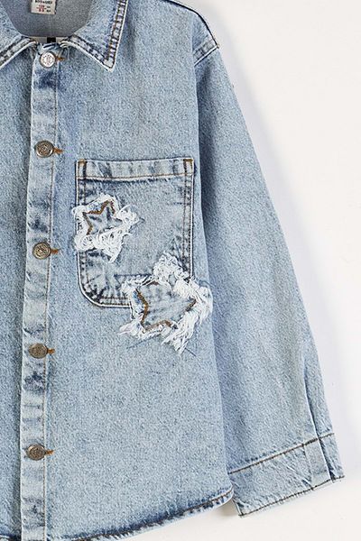 DMB BOYS & GIRLS Cămașă de blugi pentru fete - Broderie cu stele, un singur buzunar, model elegant din denim |   5-6 ani