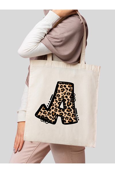 Cemira Leopard Letter A με μοτίβο, Y2 Pinterest ρετρό υφασμάτινη τσάντα τσάντα, τσάντα δώρου