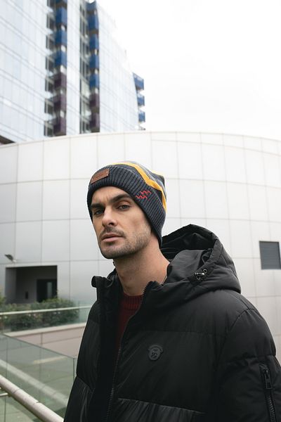 Nordbron Men's Sulfide Block Soft Knitwear - Stretchy Double Fold Winter Logo Basic Hlfit