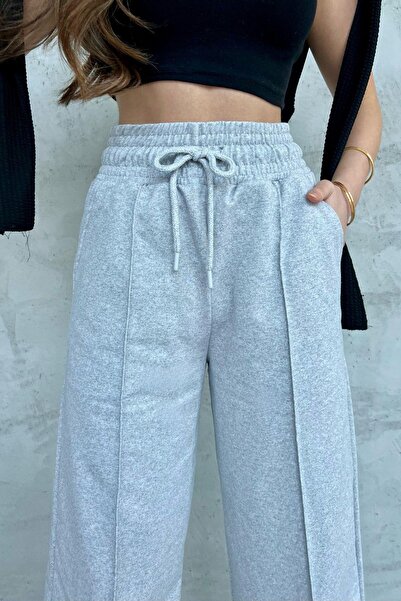 COMEOR Kadın Mevsimlik Salaş Geniş Paça Yüksek Bel Gri Eşofman Altı