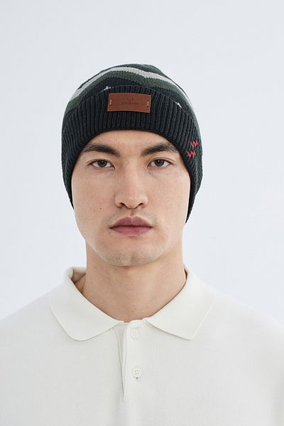 Nordbron Khaki Men's Knitwear Stretchy Beret - Double Layer, Soft & Winter Logo
