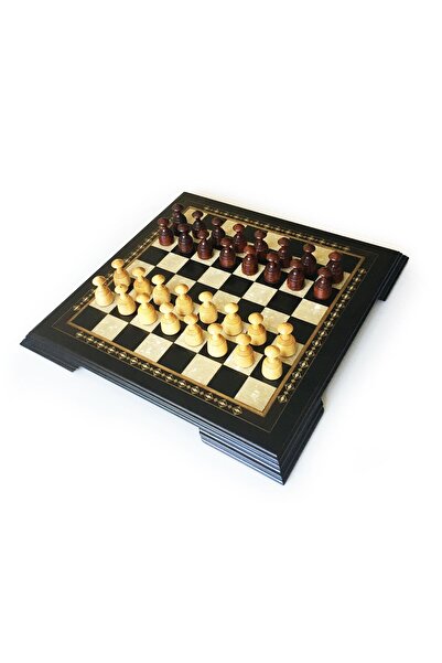 Kaplan El Sanatları طقم شطرنج داكن من الخشب الصلب من هيلينا وود آرت 42 سم بني...