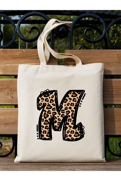 Cemira Leopard Letter M με μοτίβο, Y2 Pinterest ρετρό υφασμάτινη τσάντα τσάντα, τσάντα δώρου